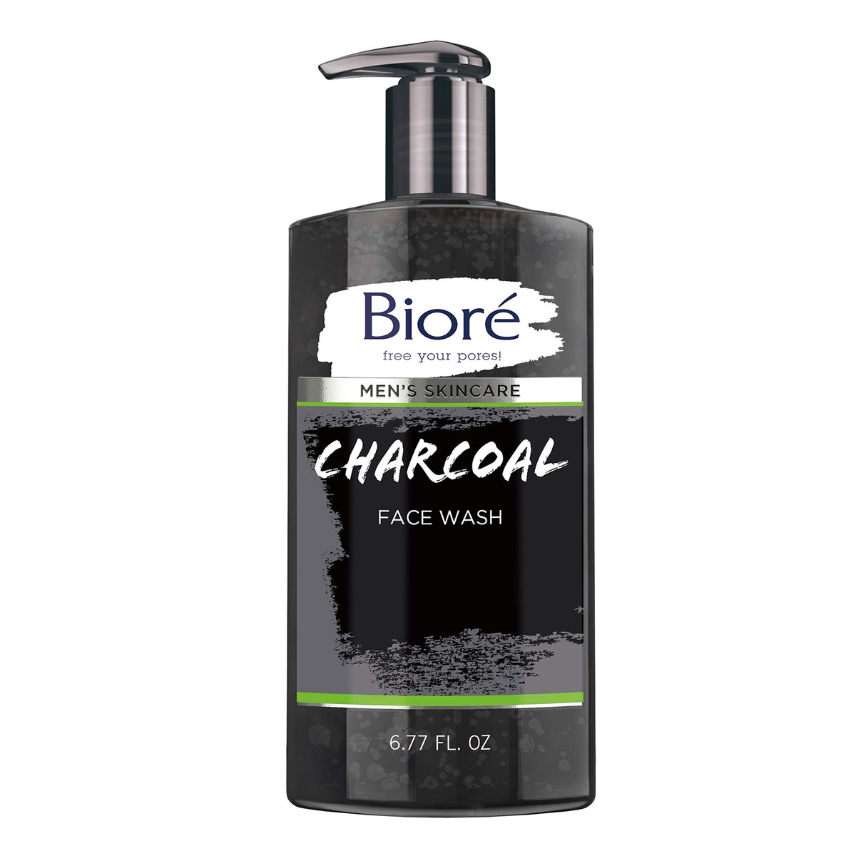 Biore Men's Charcoal Face Wash bottle showing foaming action for deep pore cleansing.