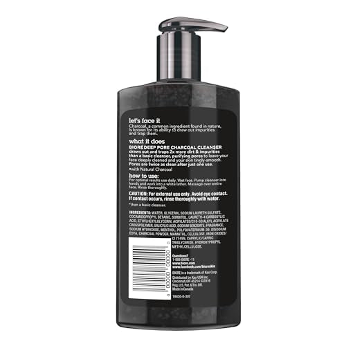 Biore charcoal cleanser forms rich foam to purify pores effectively.