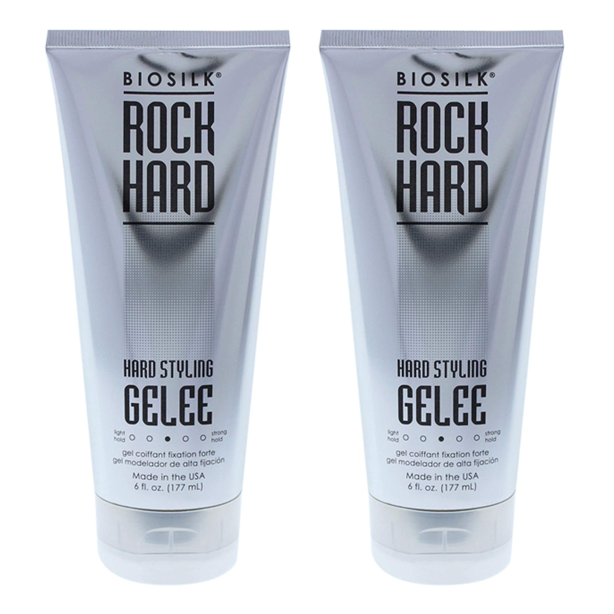 BioSilk Rock Hard Gel bottle for strong hold and flexible shine, ideal for unisex styling.