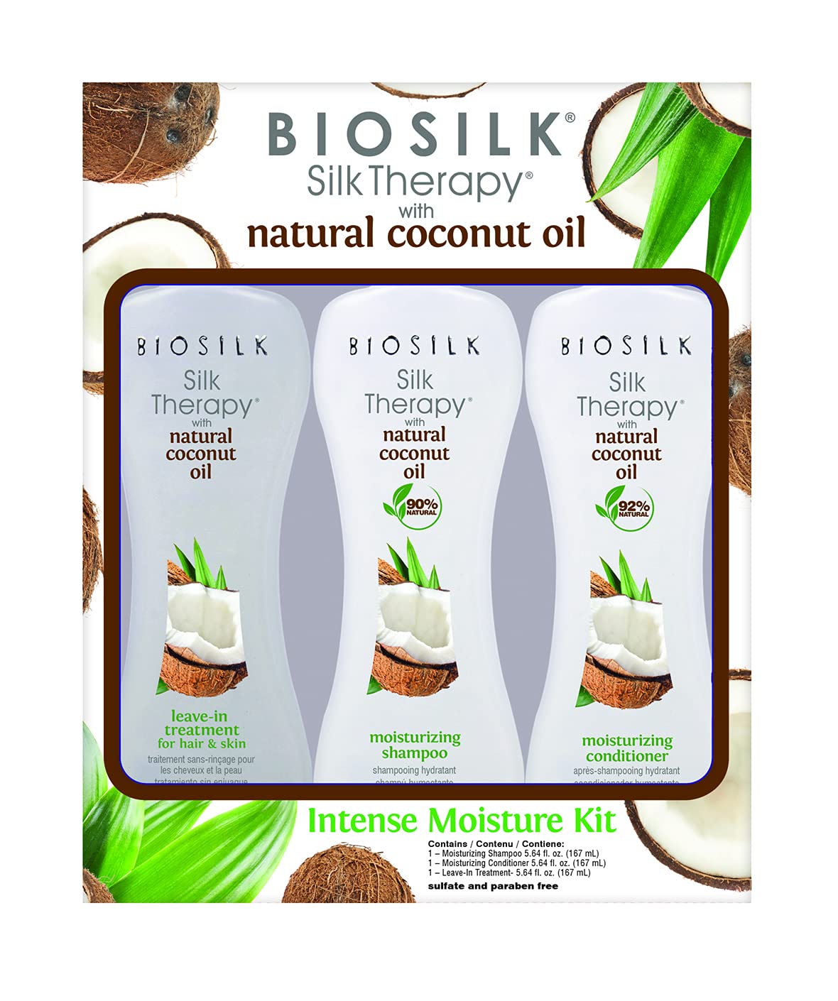 BioSilk Silk Therapy Coconut Leave-In bottle delivers moisture and shine for hair