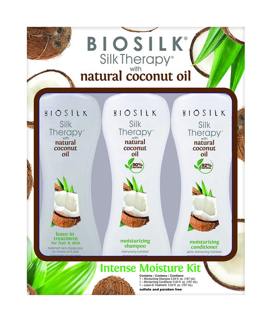 BioSilk Silk Therapy Coconut Leave-In bottle delivers moisture and shine for hair