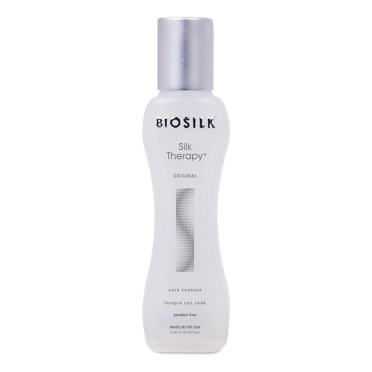 BioSilk Silk Therapy Original bottle front highlights shine and detangling potential.