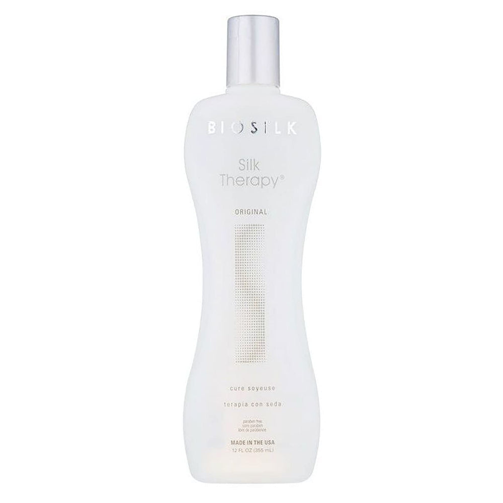 BioSilk Silk Therapy Serum Original 12-oz bottle boosts shine and reduces frizz for daily hair care