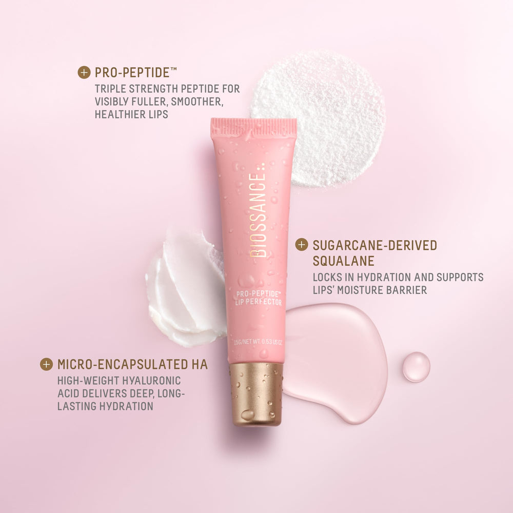 BIOSSANCE Lip Perfector color deposit enhances natural lip tone for everyday wear.