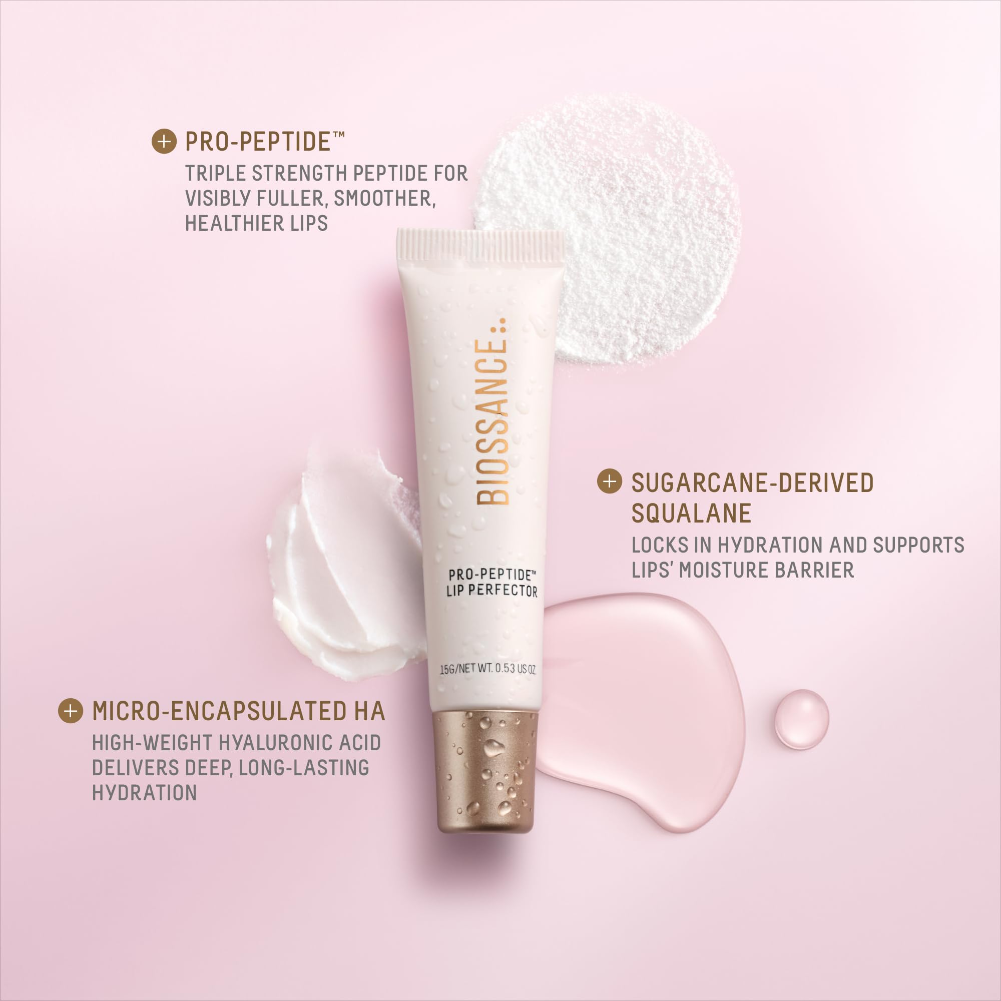 BIOSSANCE Pro-Peptide Lip Perfector dispense action for easy application.