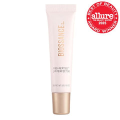 BIOSSANCE Pro-Peptide Lip Perfector swatch on skin revealing natural color boost.