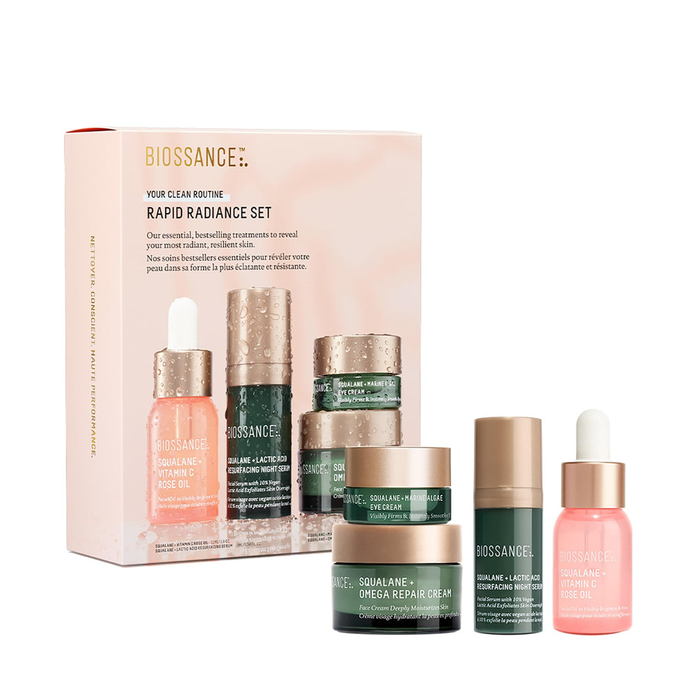 BIOSSANCE Rapid Radiance Set packaging close-up for a hydration routine