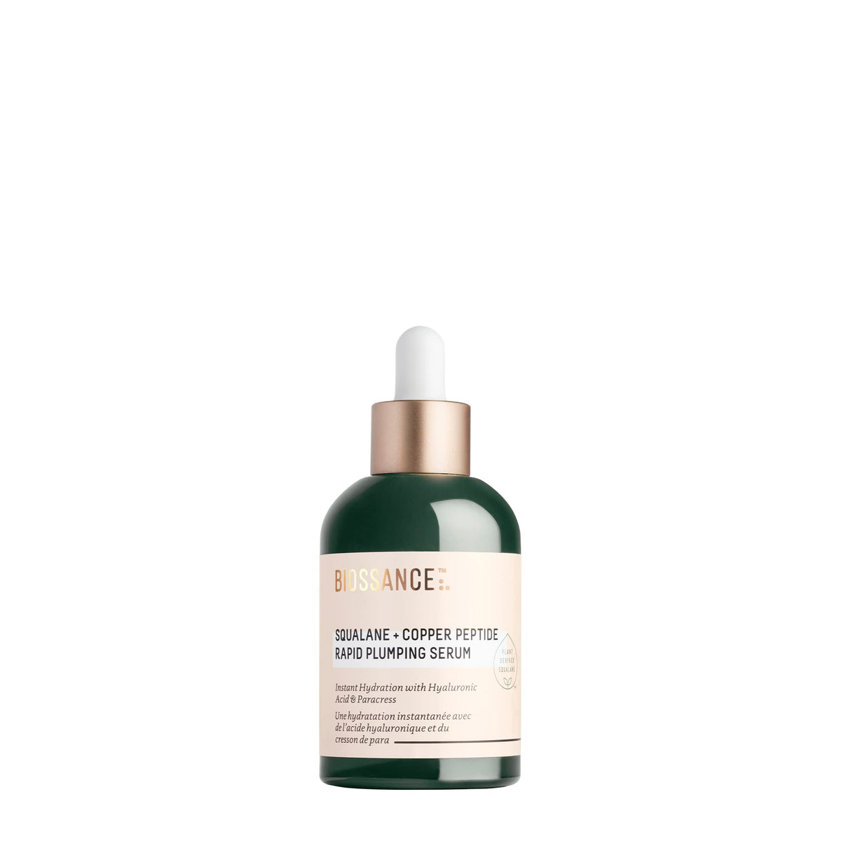 BIOSSANCE serum bottle close-up showing instant hydration