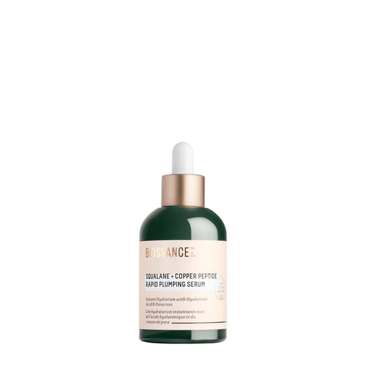 BIOSSANCE serum bottle close-up showing instant hydration