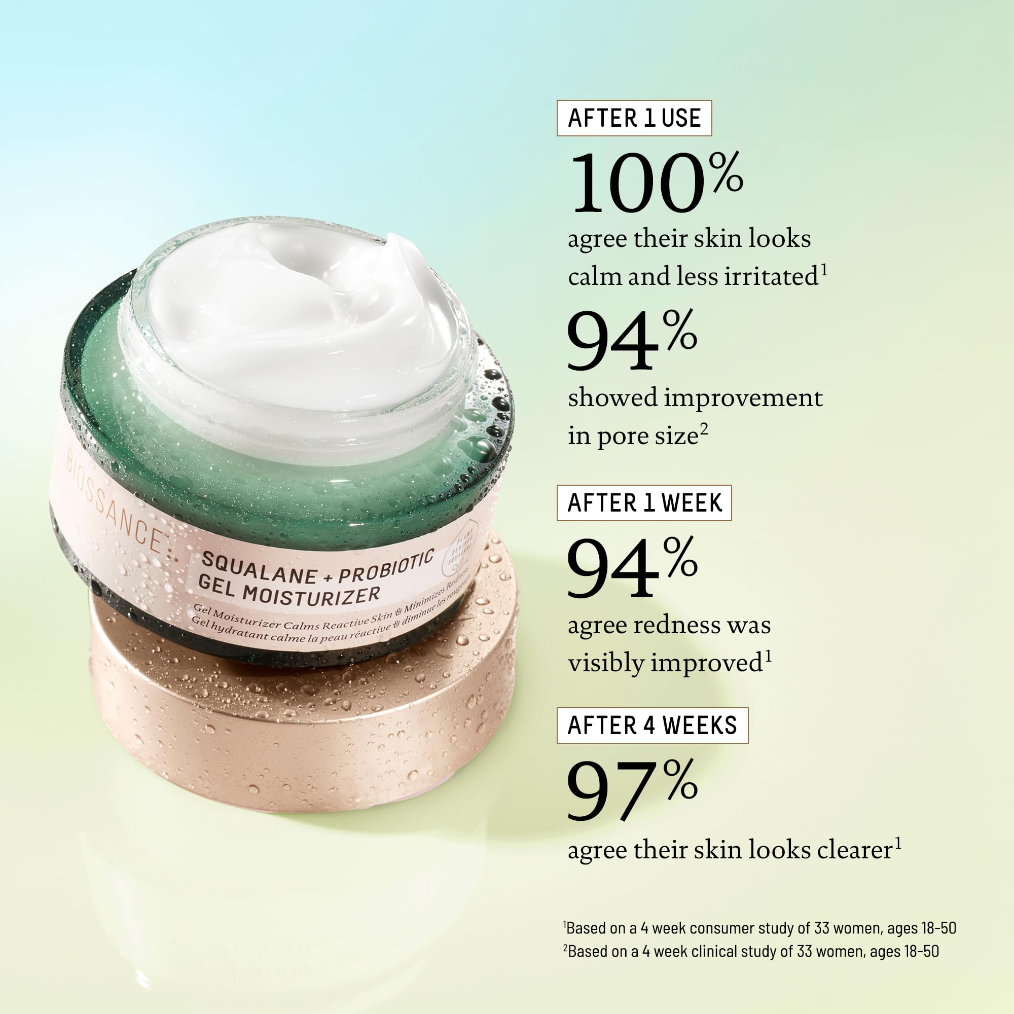 Label detail on BIOSSANCE probiotic gel highlights advanced probiotic technology