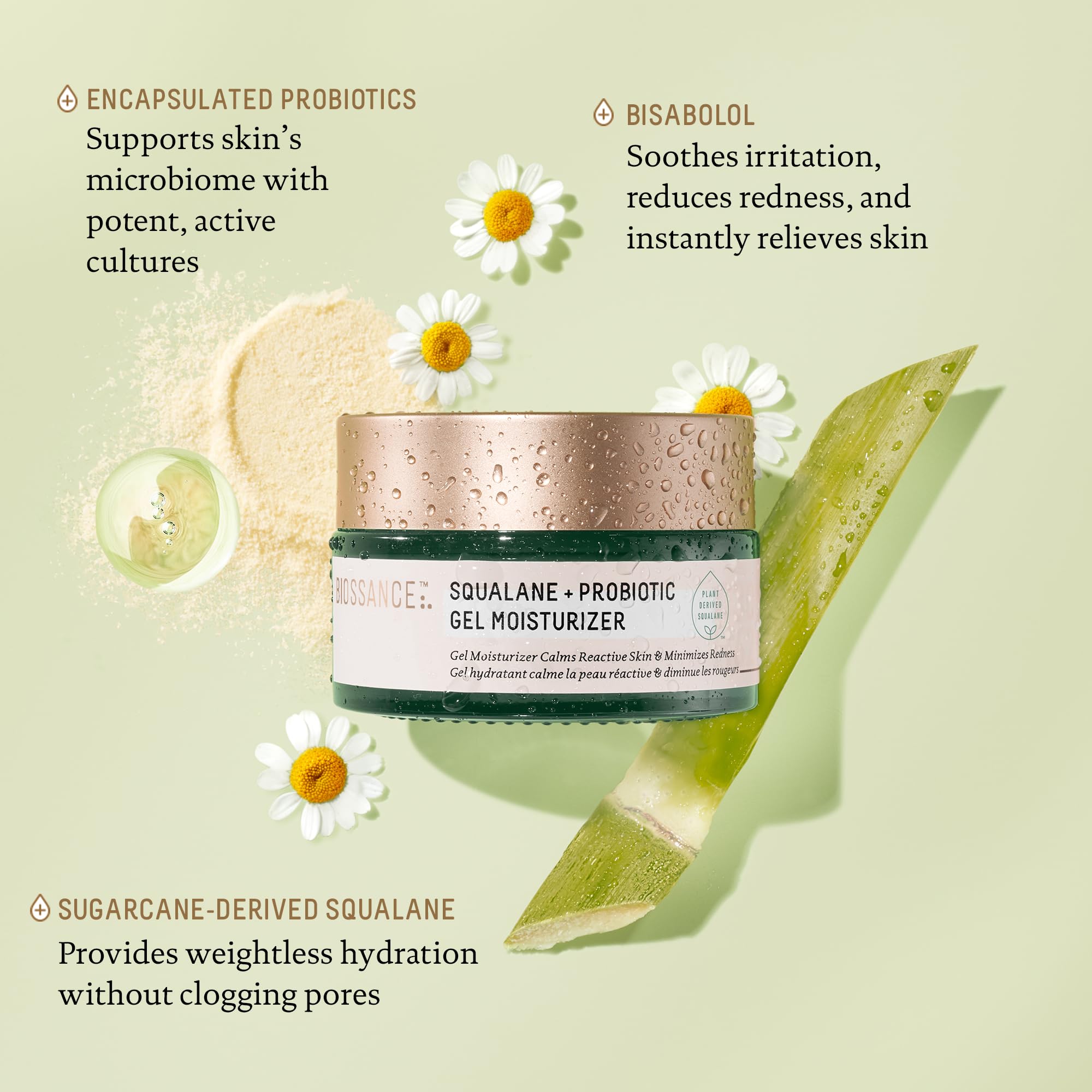 Applied to the cheek BIOSSANCE gel leaves a balanced, comfortable look