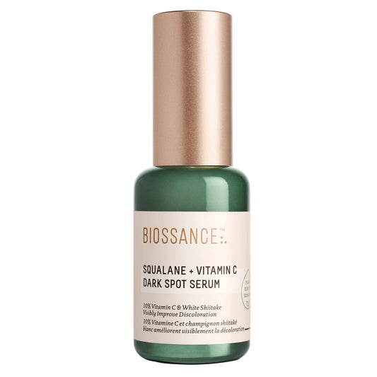 BIOSSANCE Squalane + Vitamin C serum bottle and pump for easy daily application.