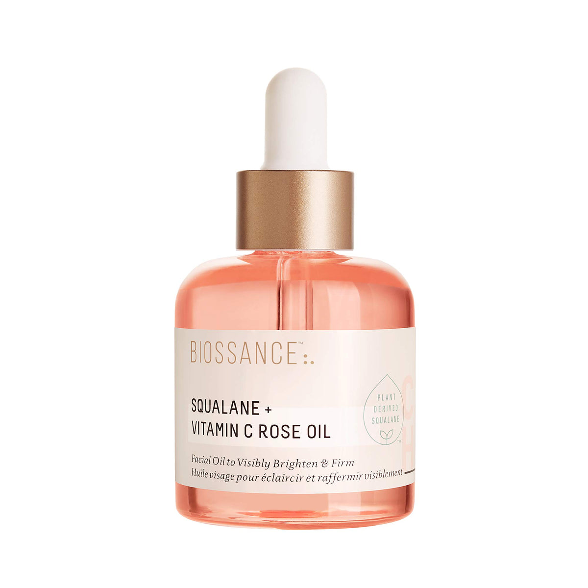 BIOSSANCE Squalane plus Vitamin C Rose oil bottle showing radiance potential