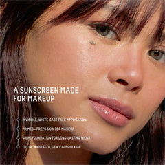 Primer-like application smoothing skin before makeup with Biossance sunscreen.