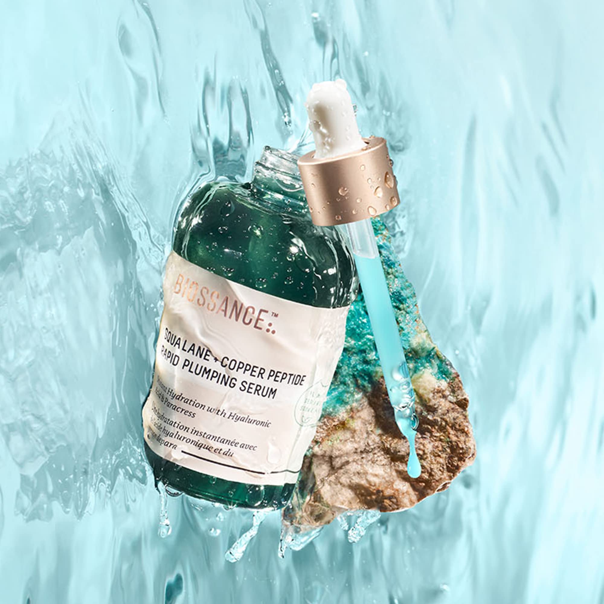 BIOSSANCE serum bottle with pump in routine setup