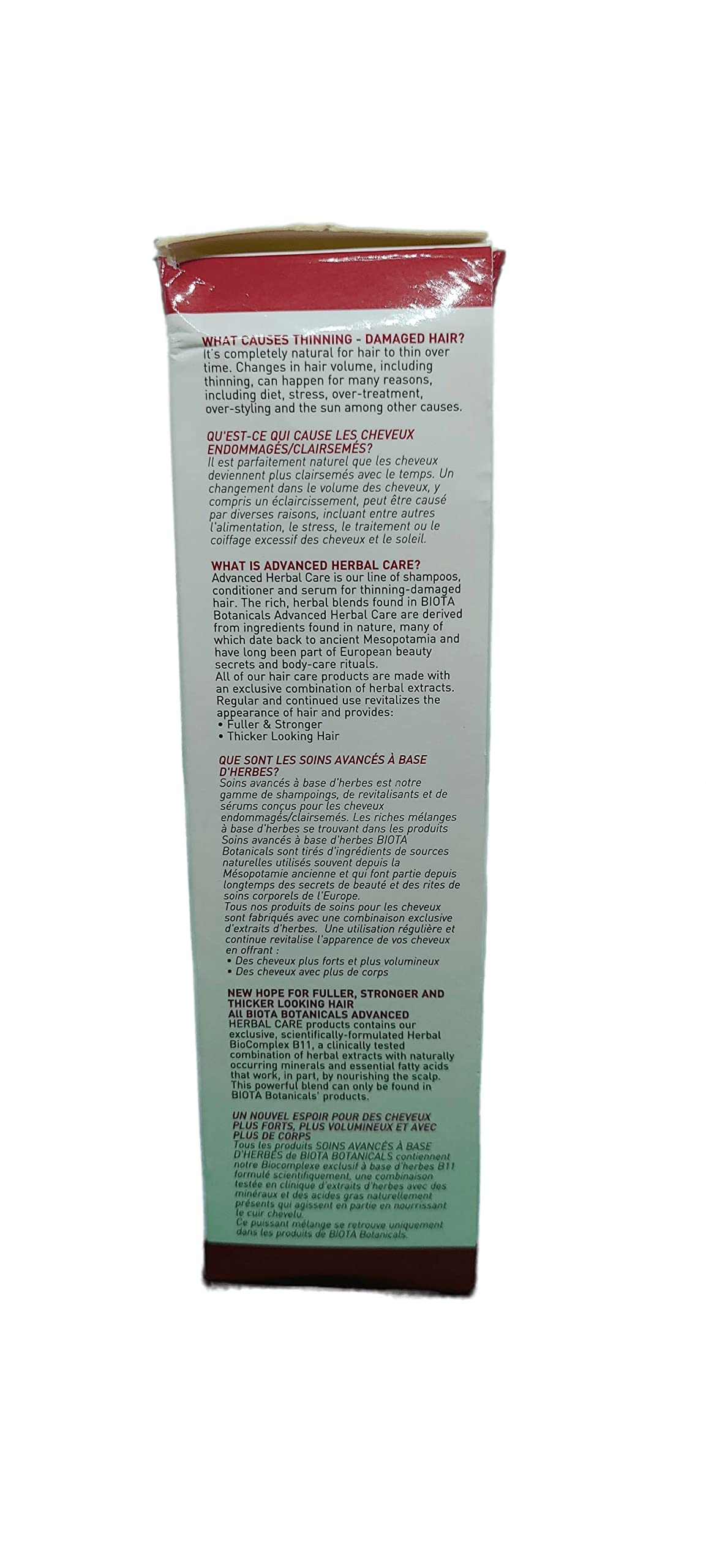 Herbal BioComplex B11 ingredients graphic on Biota shampoo