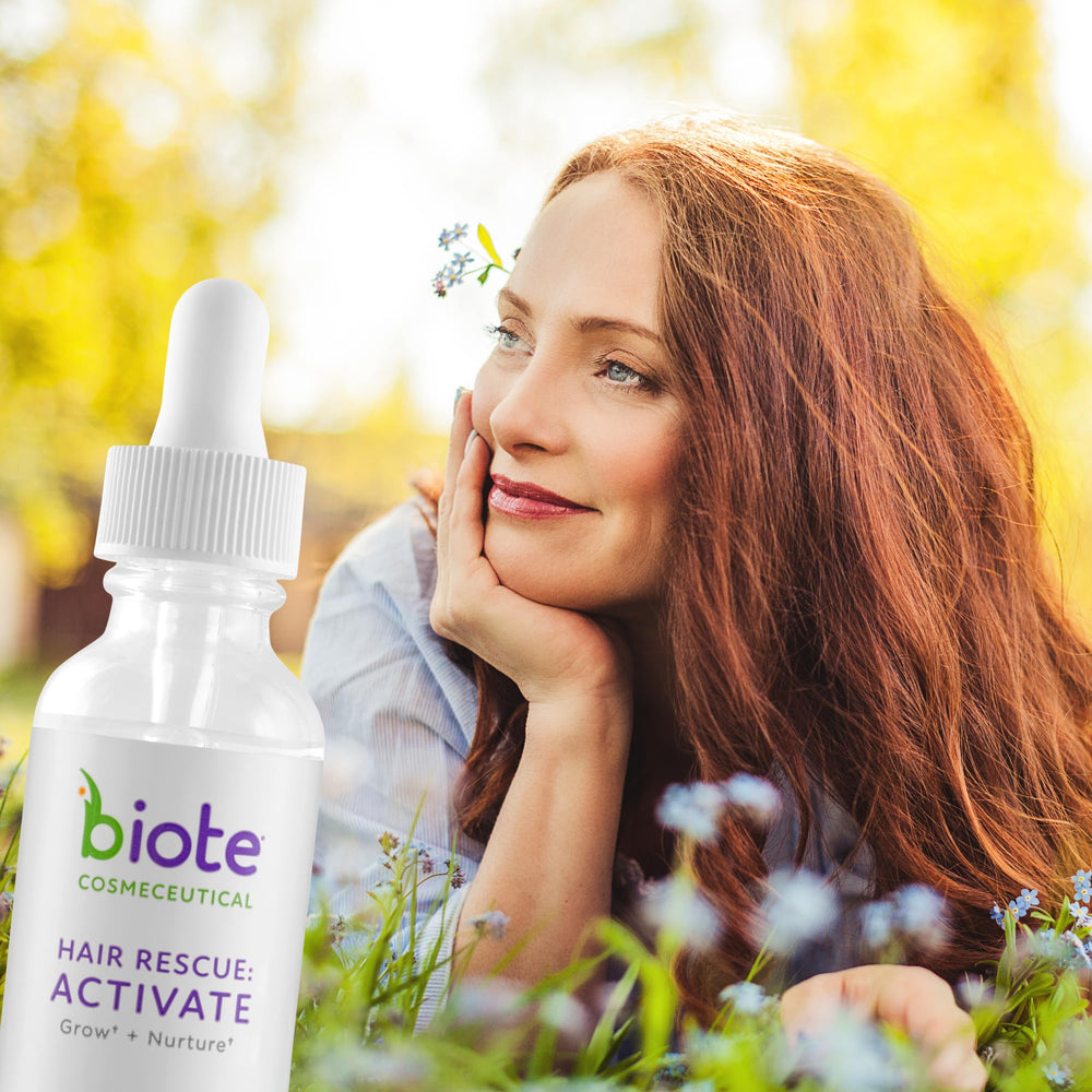Biote Hair Rescue Activate label closeup showing clean non-GMO ingredients
