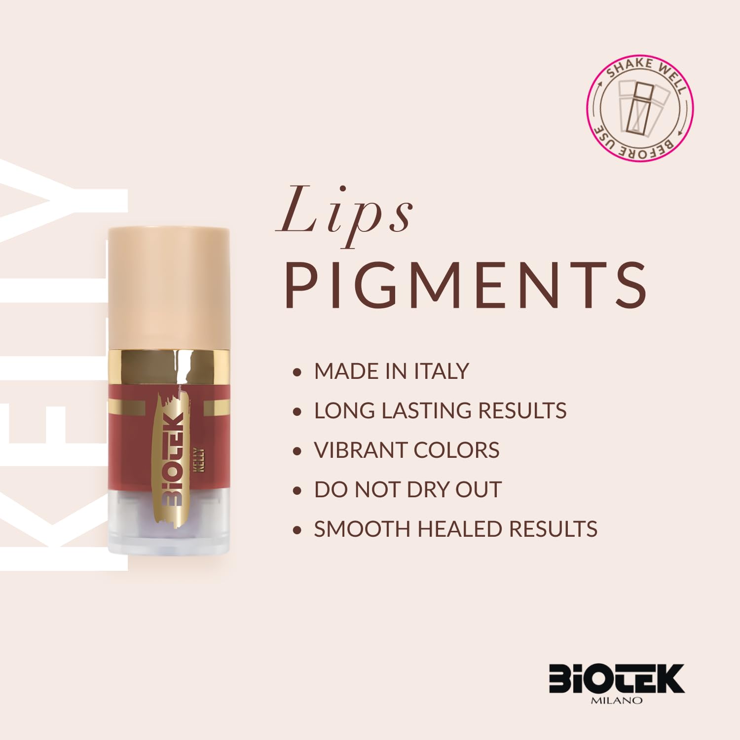 Biotek Kelly brick red pigment airless packaging minimizes waste