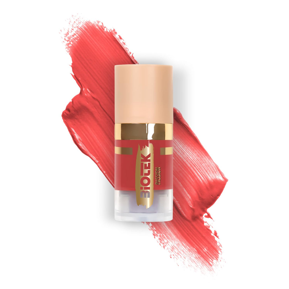 Biotek Passion lip pigment bottle close-up showing coral red shade for lasting PMU color