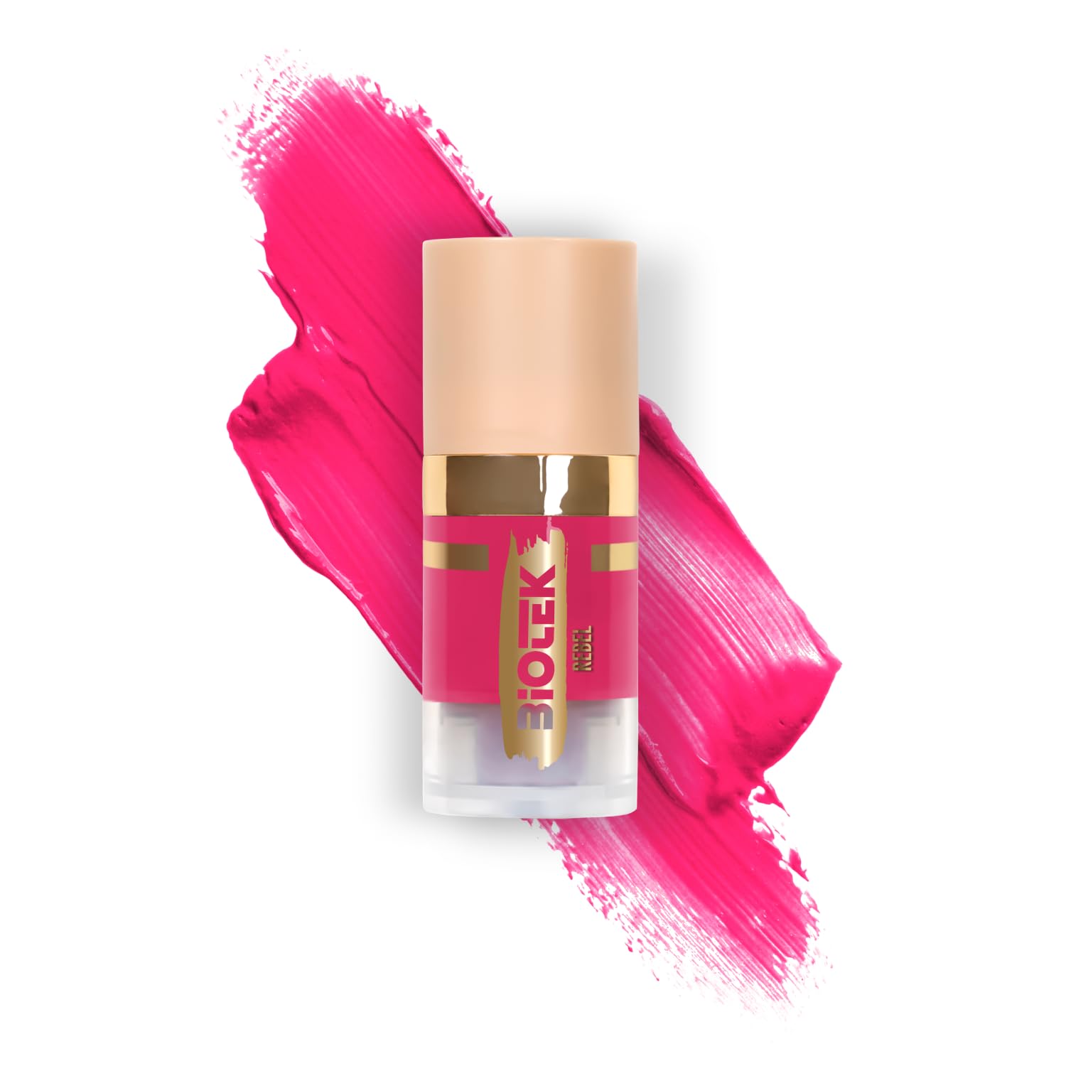 Biotek Rebel lip pigment bottle with violet-fuchsia shade for long-lasting color.