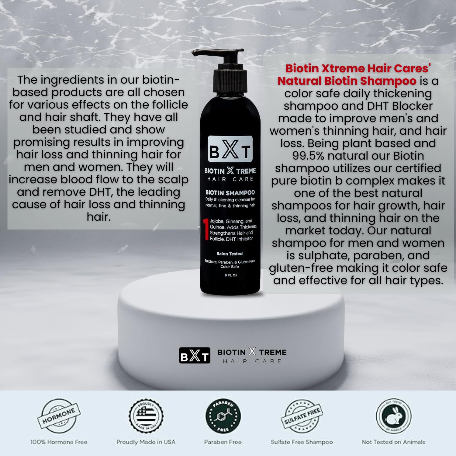 Biotin X Treme Hair applying shampoo on wet hair for daily renewal.