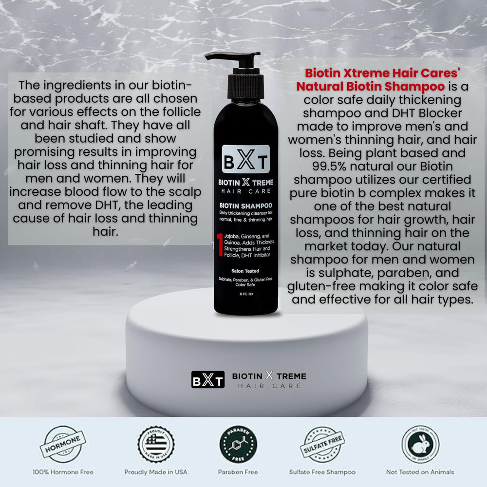 Biotin X Treme Hair applying shampoo on wet hair for daily renewal.