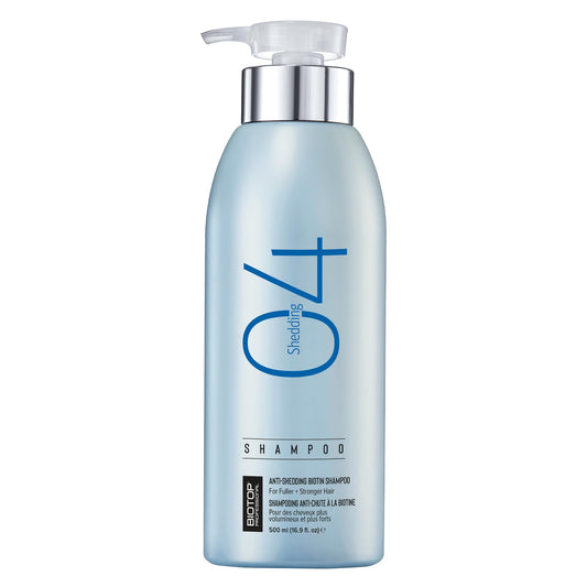 Biotop Professional 04 hair-loss shampoo bottle showing strengthening formula for shedding-prone hair.