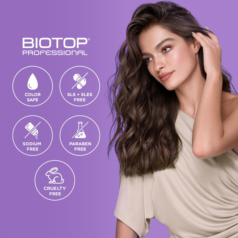 Biotop Professional 19 Pro Silver Shampoo after-use adds shine and smoothness.