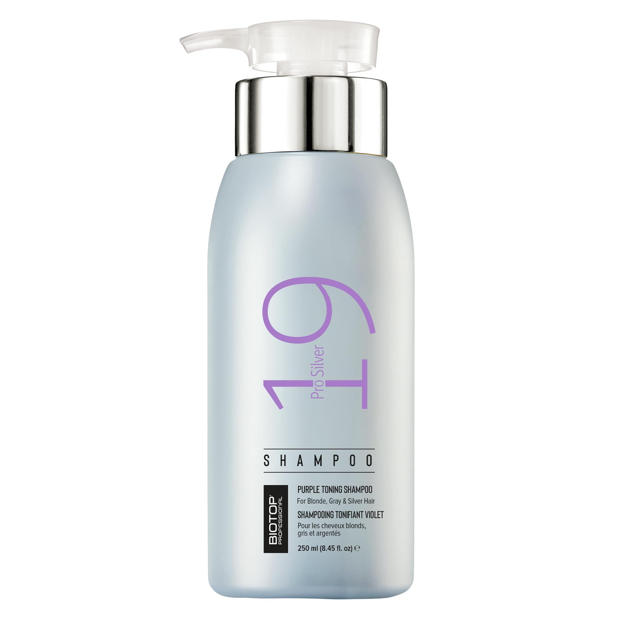 Biotop Professional 19 Pro Silver Shampoo bottle close-up neutralizing brassy tones