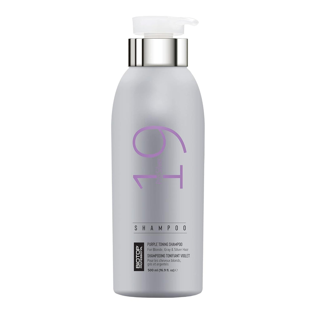 Biotop Professional 19 Pro Silver Shampoo pour neutralizes brassy tones for blondes.