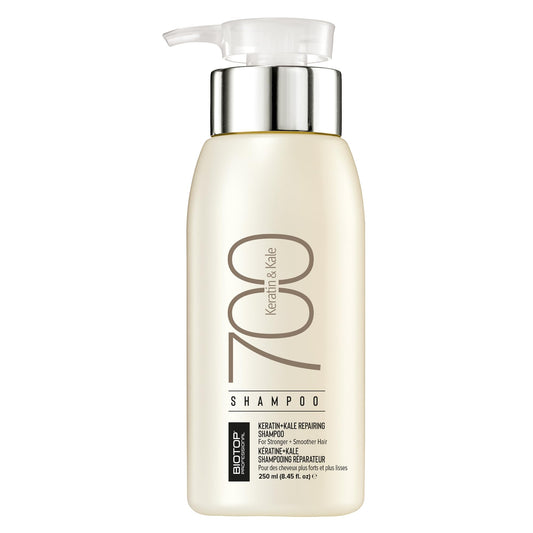 Biotop Professional bottle shows the keratin and kale formula for damaged hair.