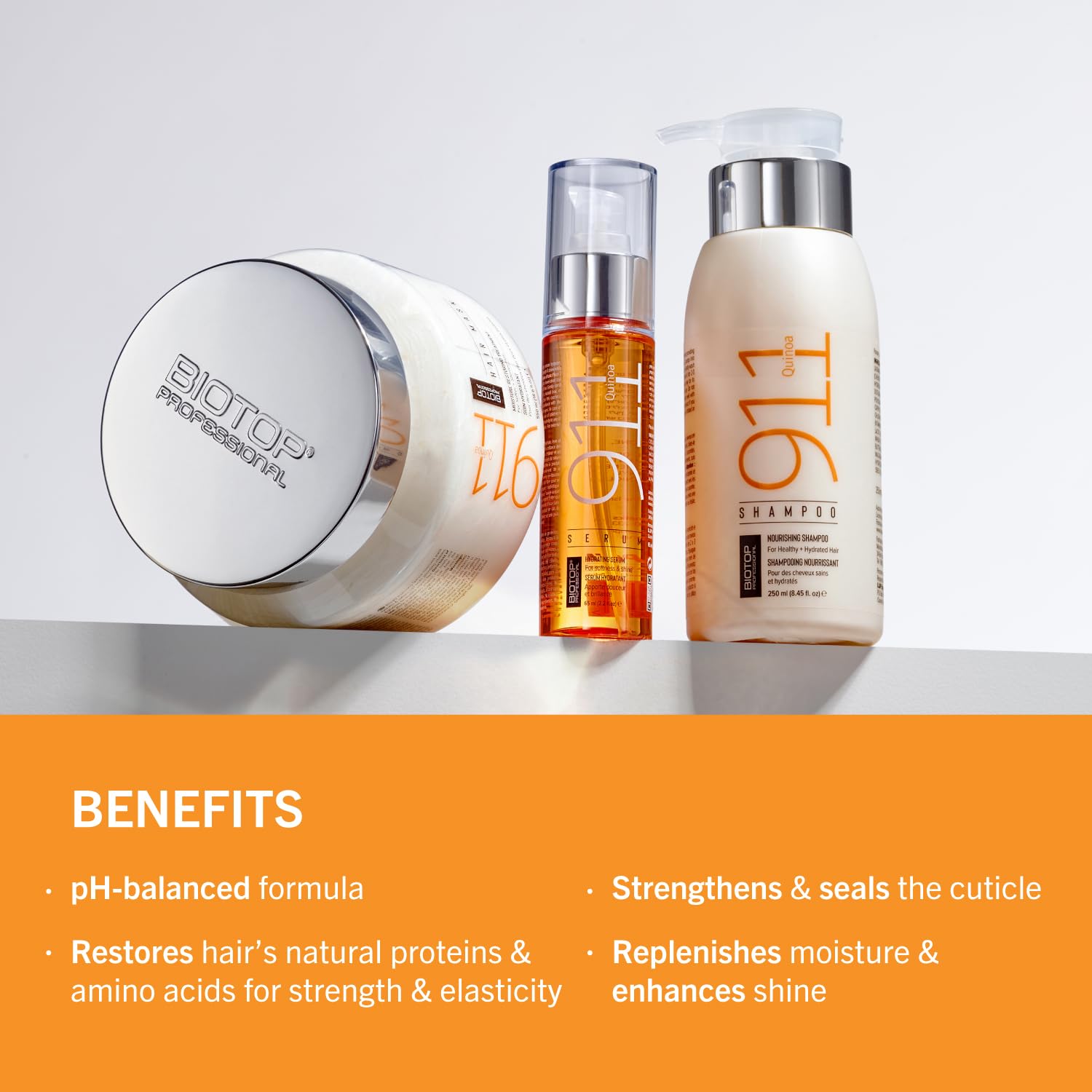 Creamy lather forms as Biotop Professional Quinoa Shampoo is worked into hair