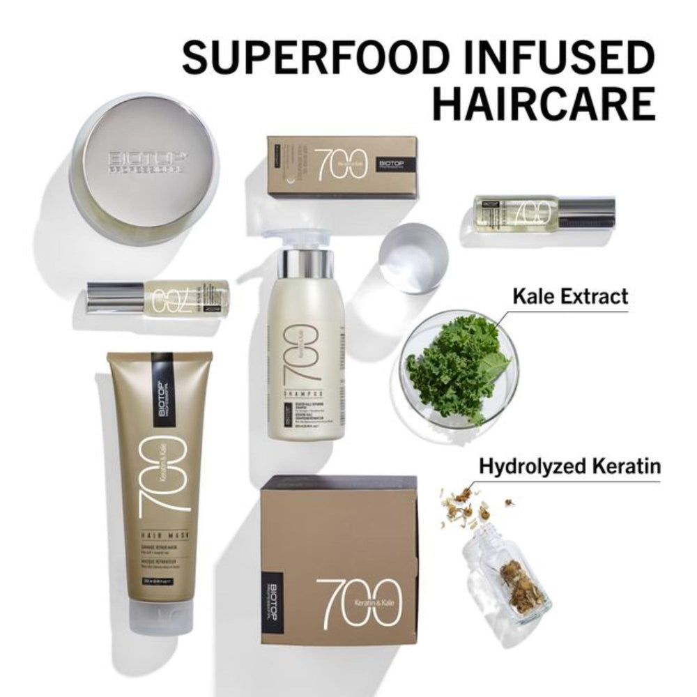 Close-up texture showing Keratin-rich formula for revitalized, smoother strands