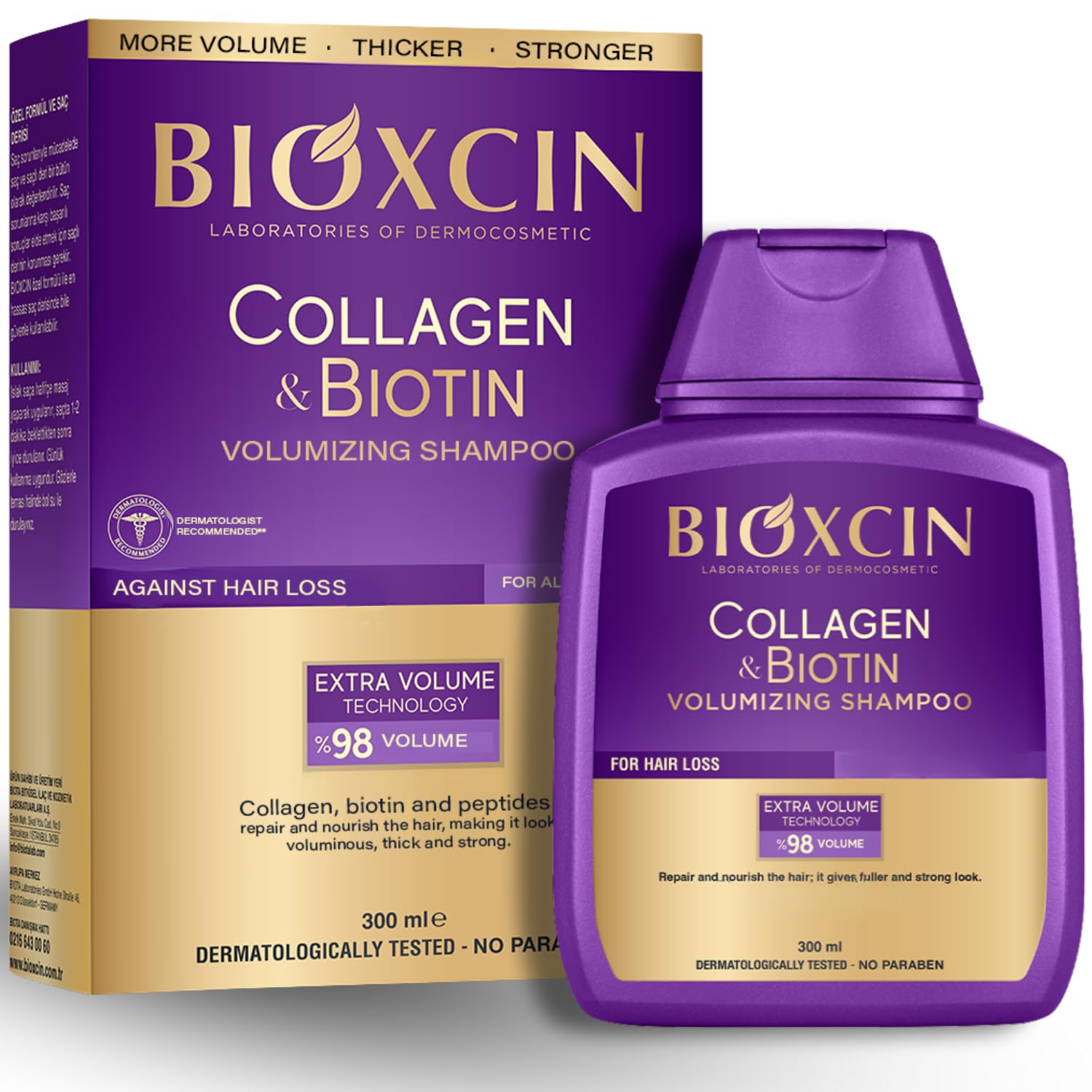 BIOXCIN Collagen Biotin Volumizing Shampoo bottle boosts visible volume