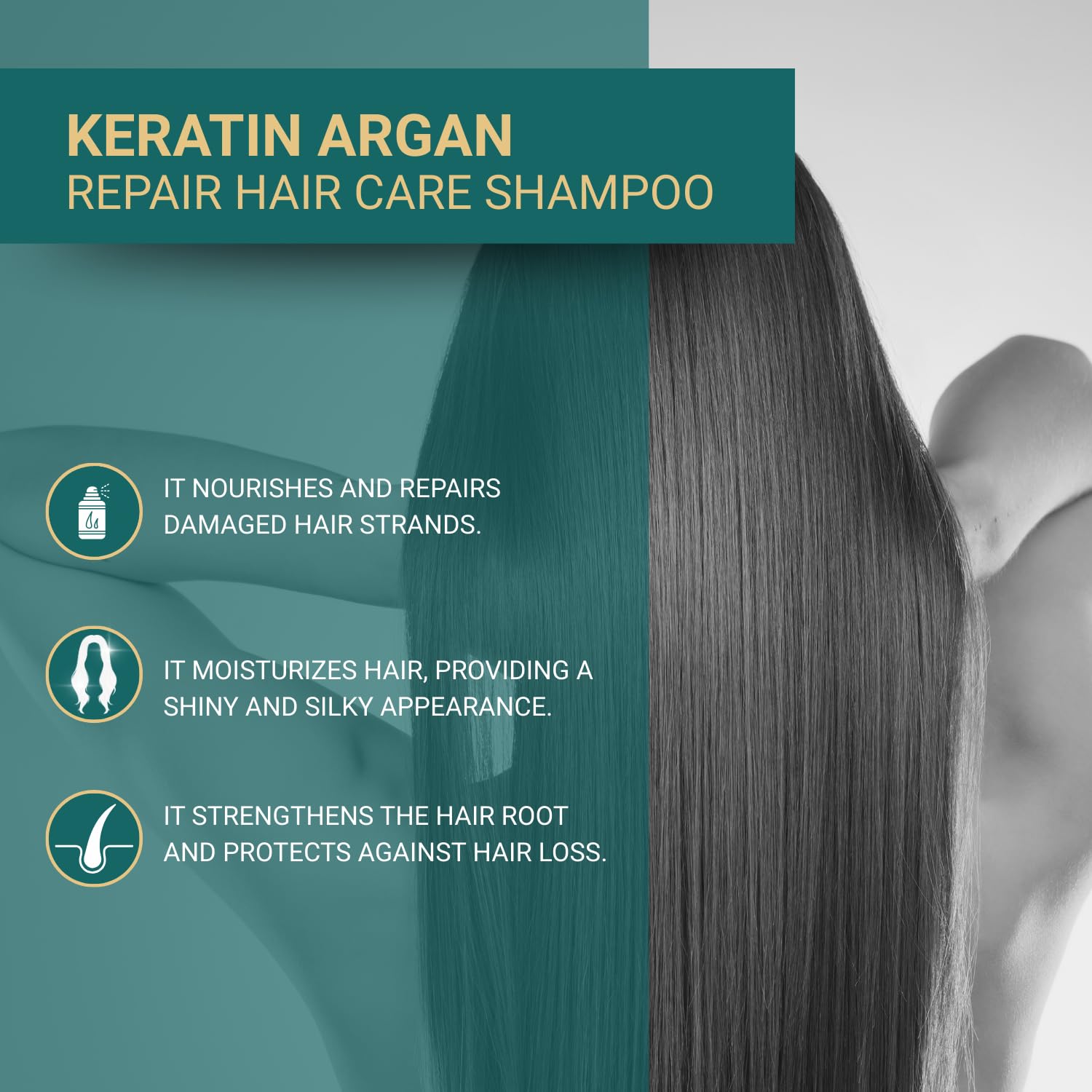 Bioxcin Keratin & Argan Shampoo on color-treated hair section suggests color-safe care.