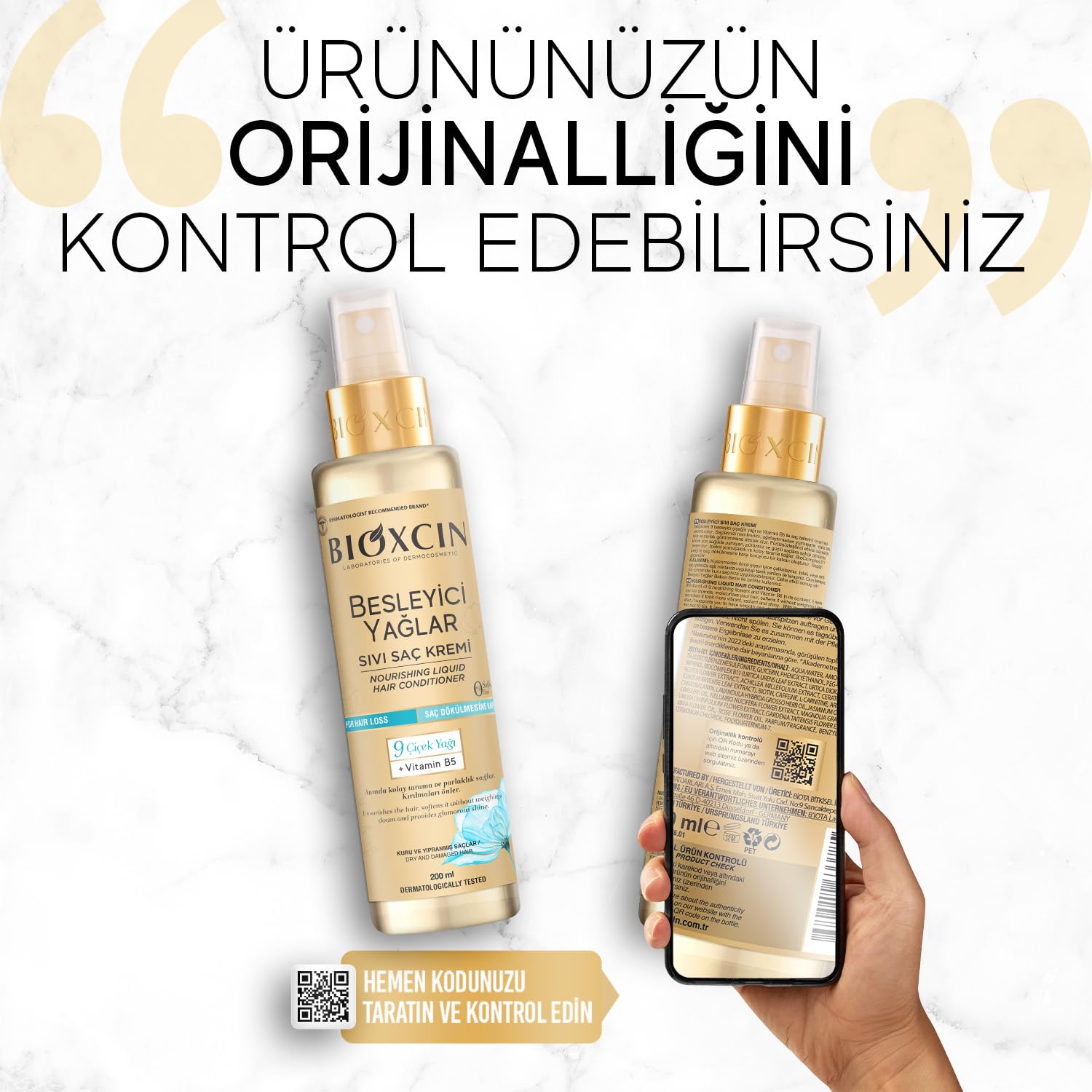 BIOXCIN sulfate-free conditioner badge and bottle label detail.