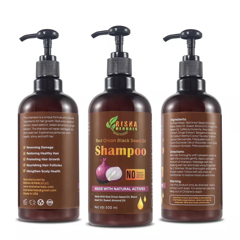 Bisha Herbals shampoo bottle with black seed oil highlights strength and resilience