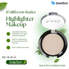 Bissú Powder Highlighter 10-shade range swatches show color versatility for all tones.