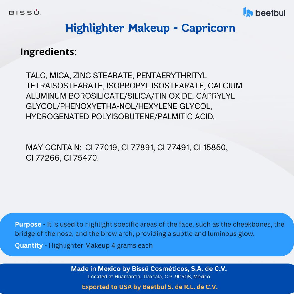 Bissú Powder Highlighter Capricorn 08 blends smoothly for seamless glow on the face.