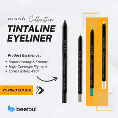 Bissú Tintaline Eyeliner offers 25 vivid colors for versatile looks.