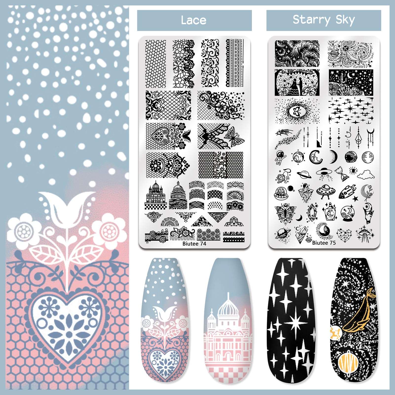 Biutee floral and lace designs for stylish manicures