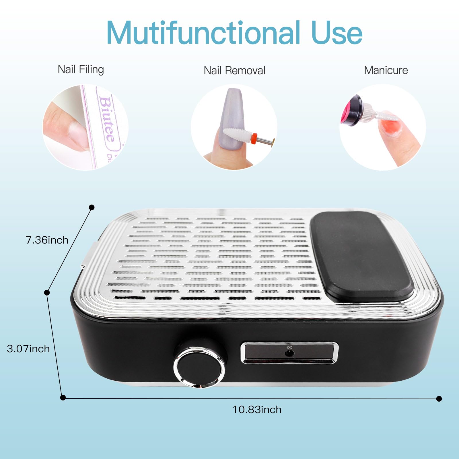 Biutee Nail Dust Collector utilizes dual filters that are easy to remove and wash.