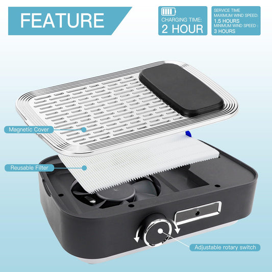 Biutee Nail Dust Collector features two reusable filters for economical, eco-friendly use.