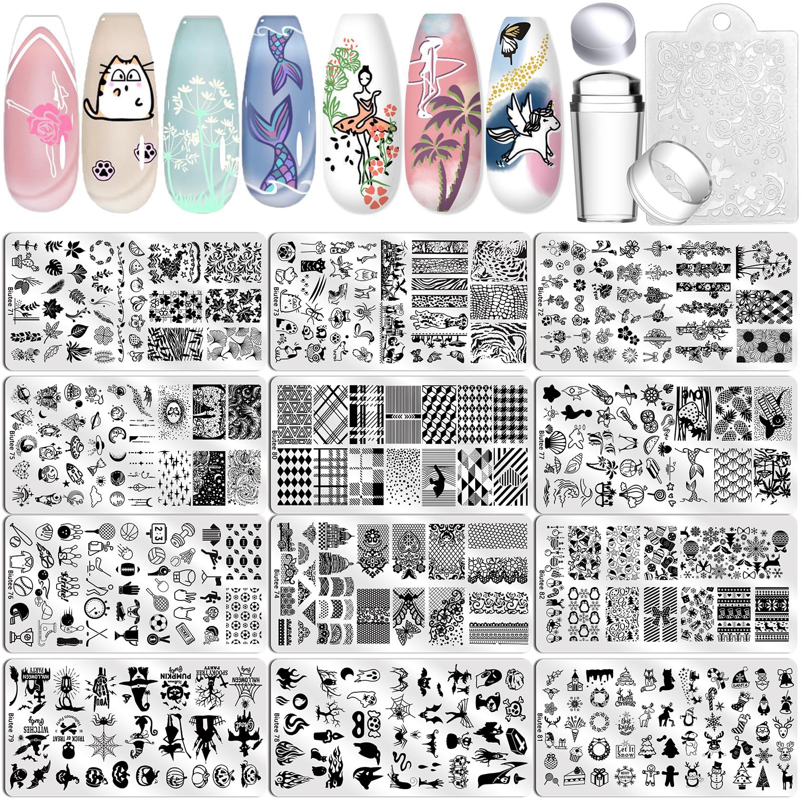 Biutee nail stamping plate set 12pcs for at-home DIY nail art.