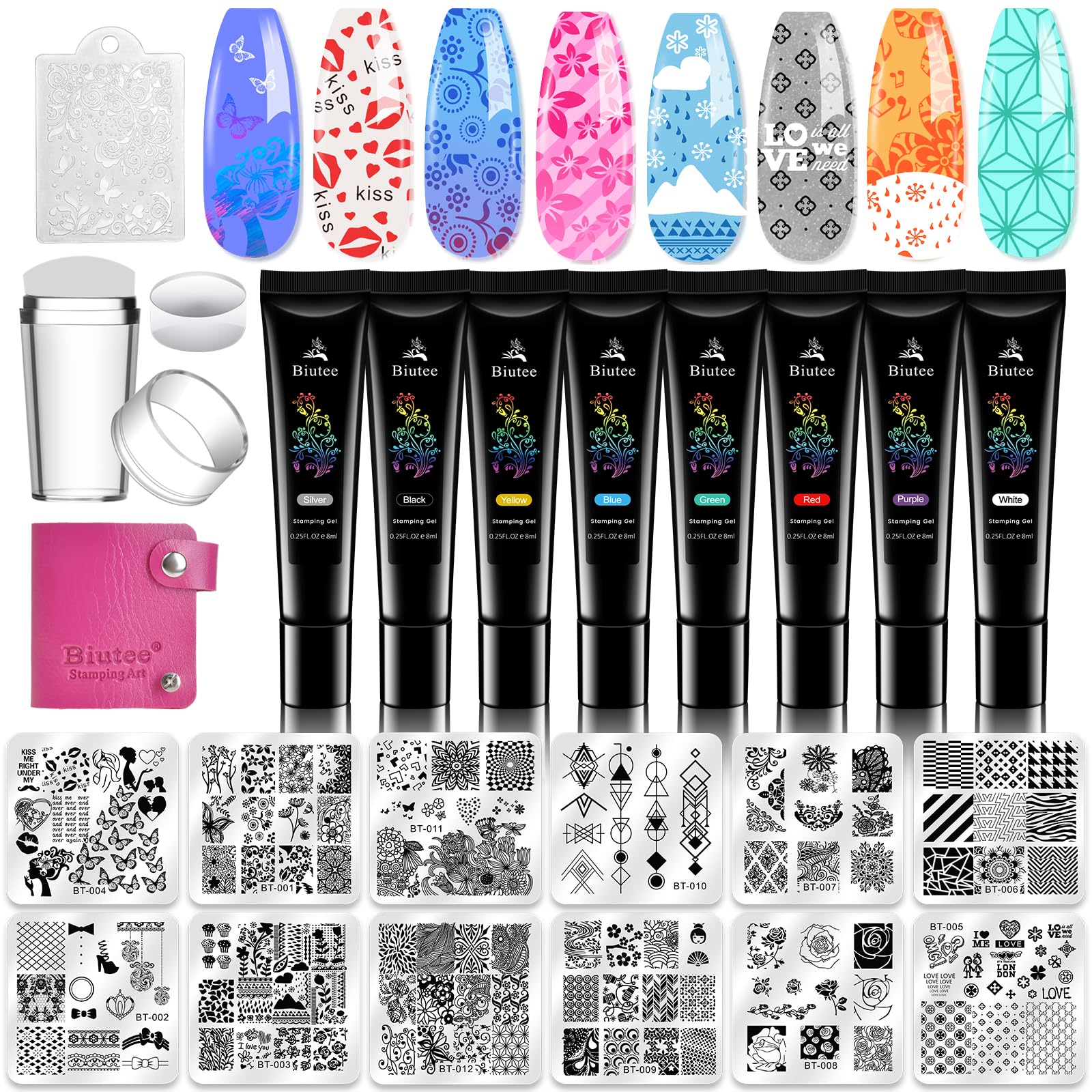 Biutee nail stamping plates 12pc set for durable patterns.