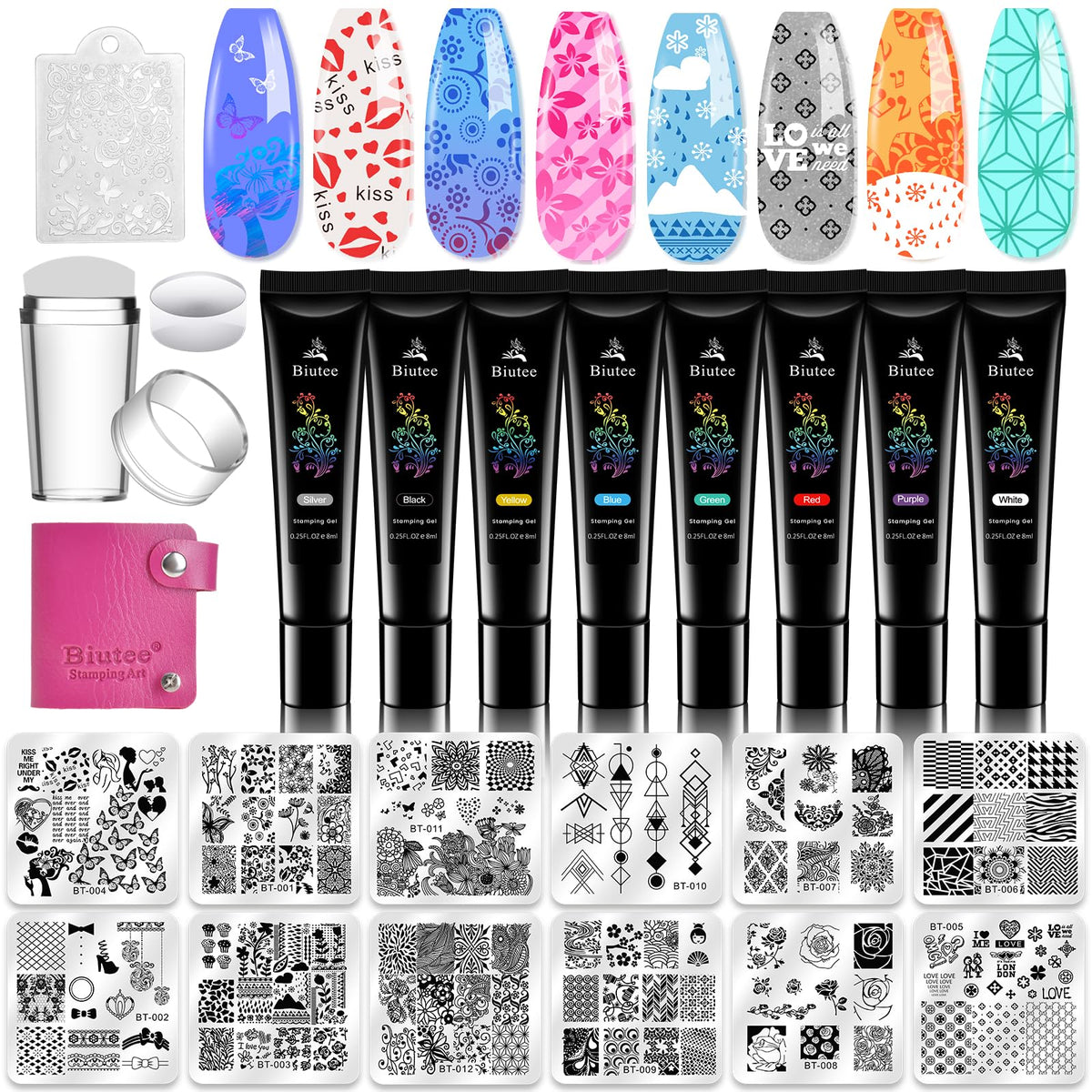 Biutee nail stamping plates 12pc set for durable patterns.