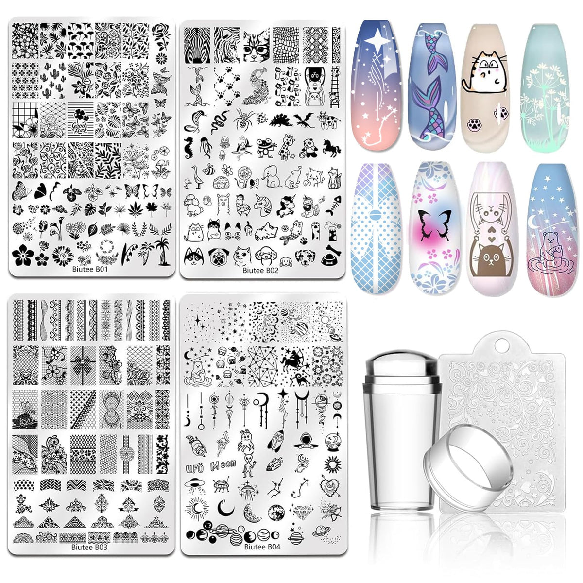 Biutee nail stamping plates with galaxy pattern for intricate DIY nail art