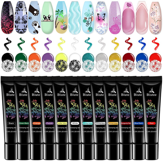 Biutee nail stamping polish gel: 12-color set for vibrant, creative nail art.