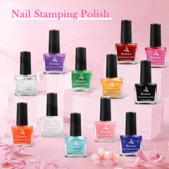 Biutee nail stamping polish color palette showcasing bright hues for versatile designs.