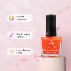 Biutee nail designs shown on real nails demonstrate crisp stamping results.